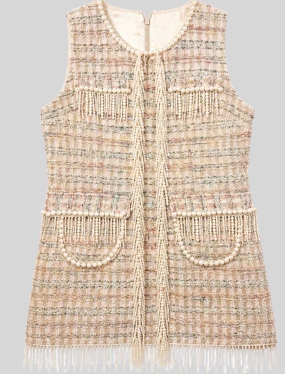 Nova Luxe Pearl Fringe Tweed Mini Dress